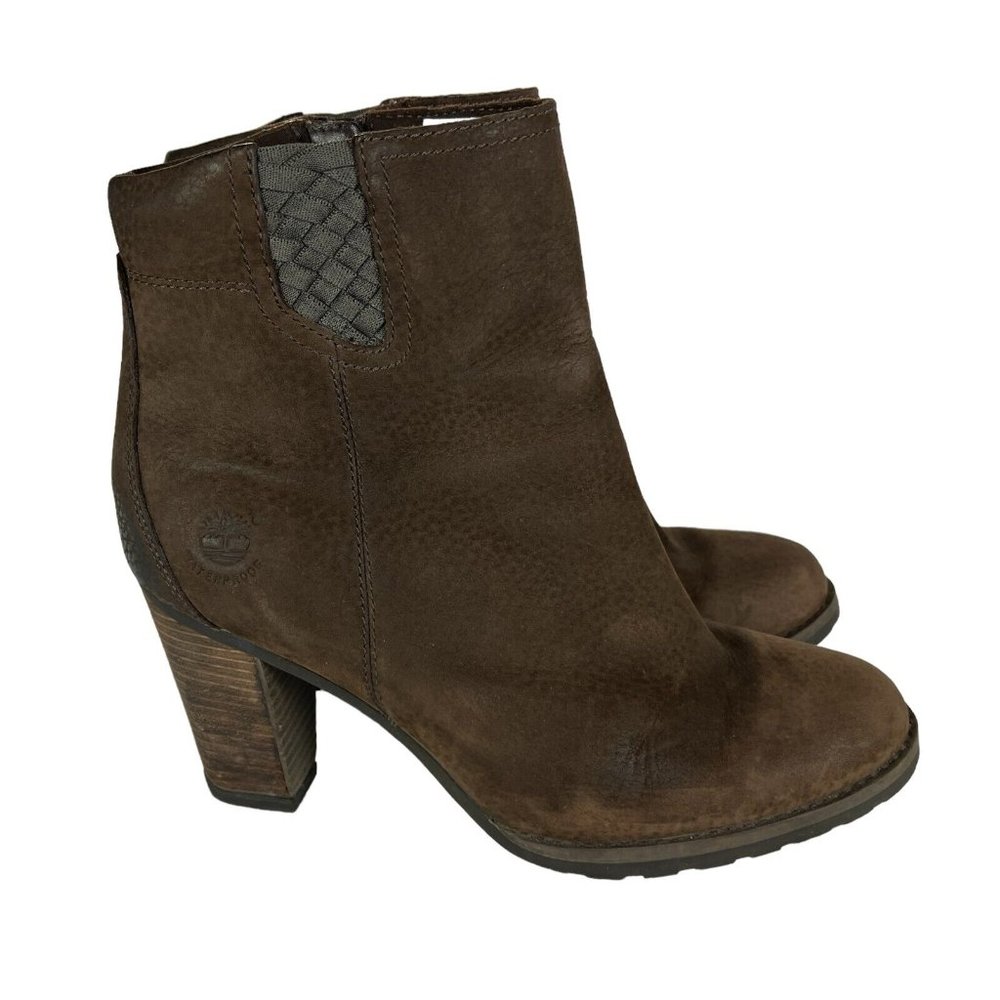 Timberland Boots Womens 8.5 Brown Leather Waterproof Block Heels‎ Zip Up Ankle